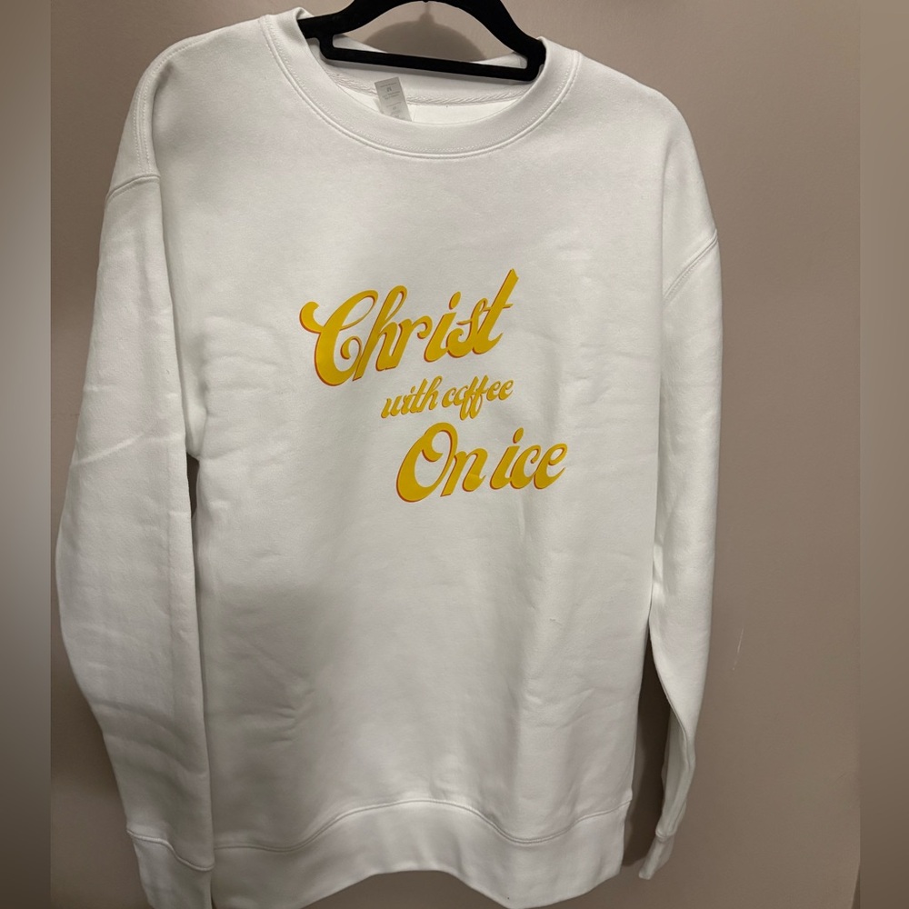 Ally Yost Christ With Coffee On Ice Crewneck